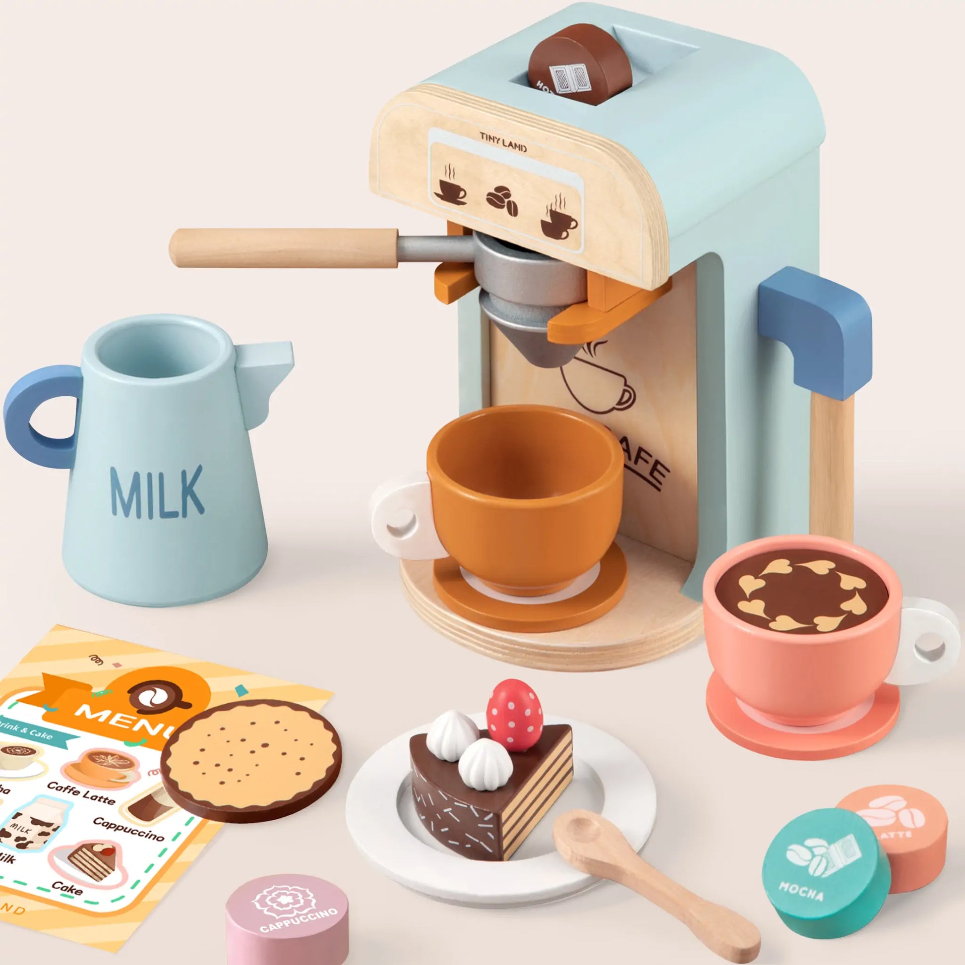 Tiny Land® Wooden Kids Play Coffee Maker Set - WT0009