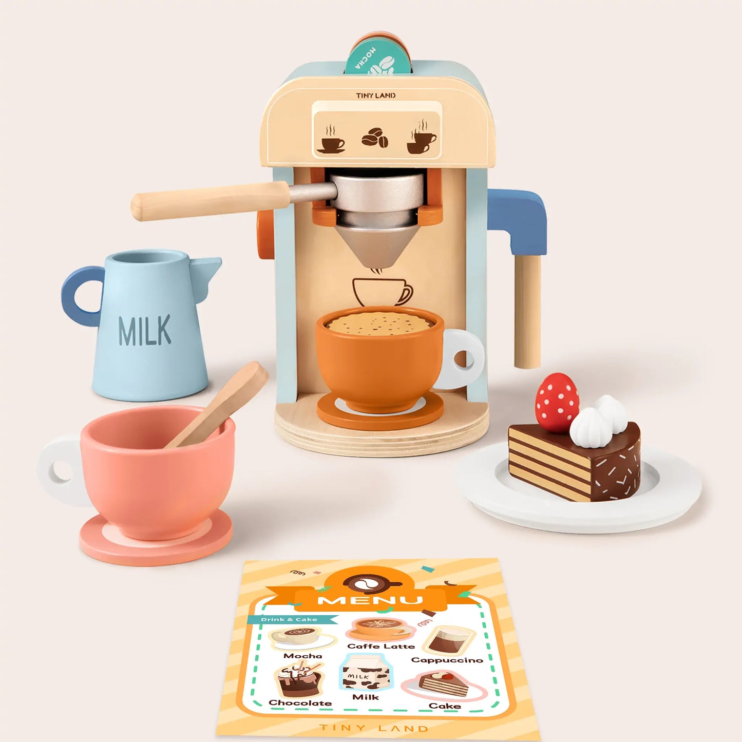 Tiny Land® Wooden Kids Play Coffee Maker Set - WT0009