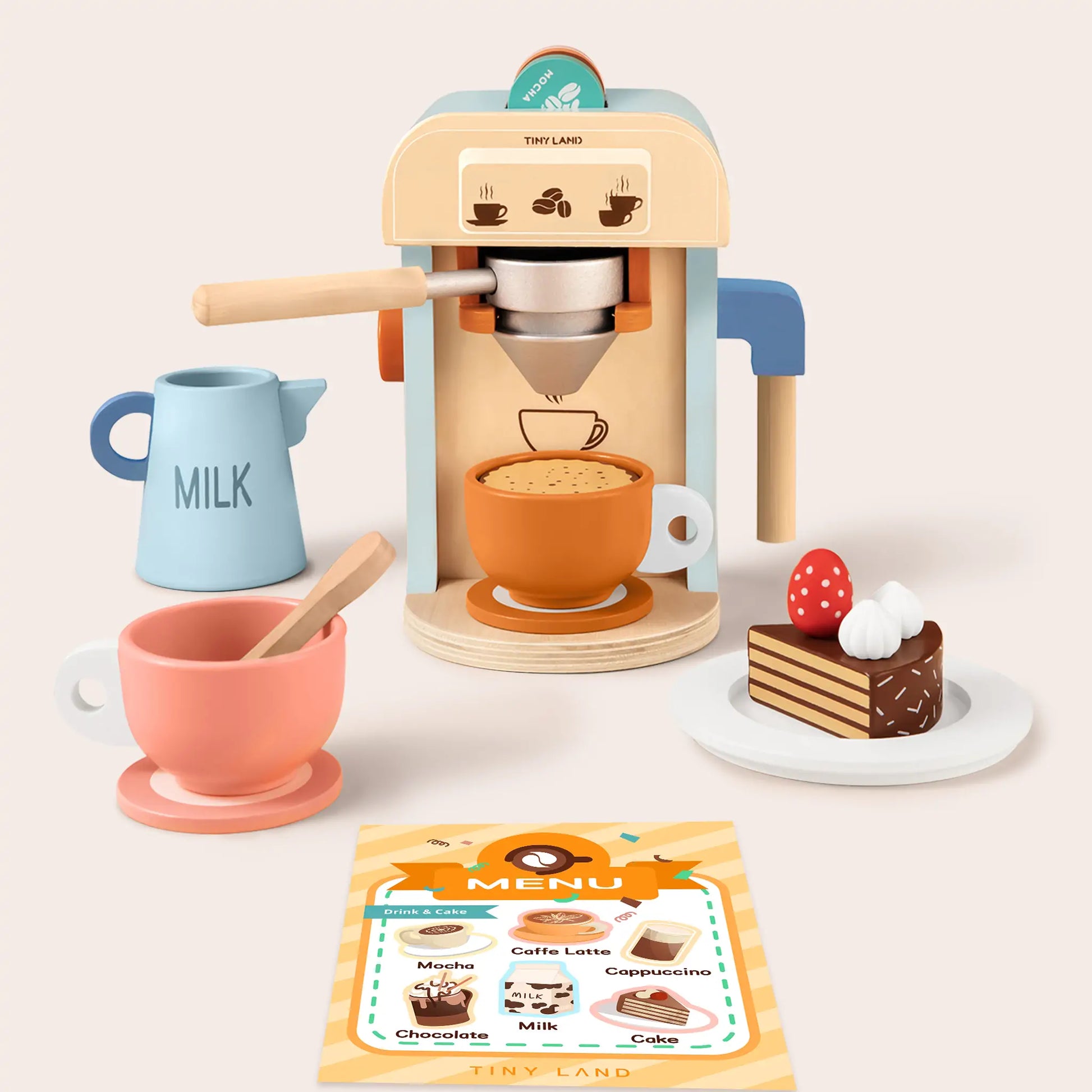 Tiny Land® Wooden Kids Play Coffee Maker Set - WT0009