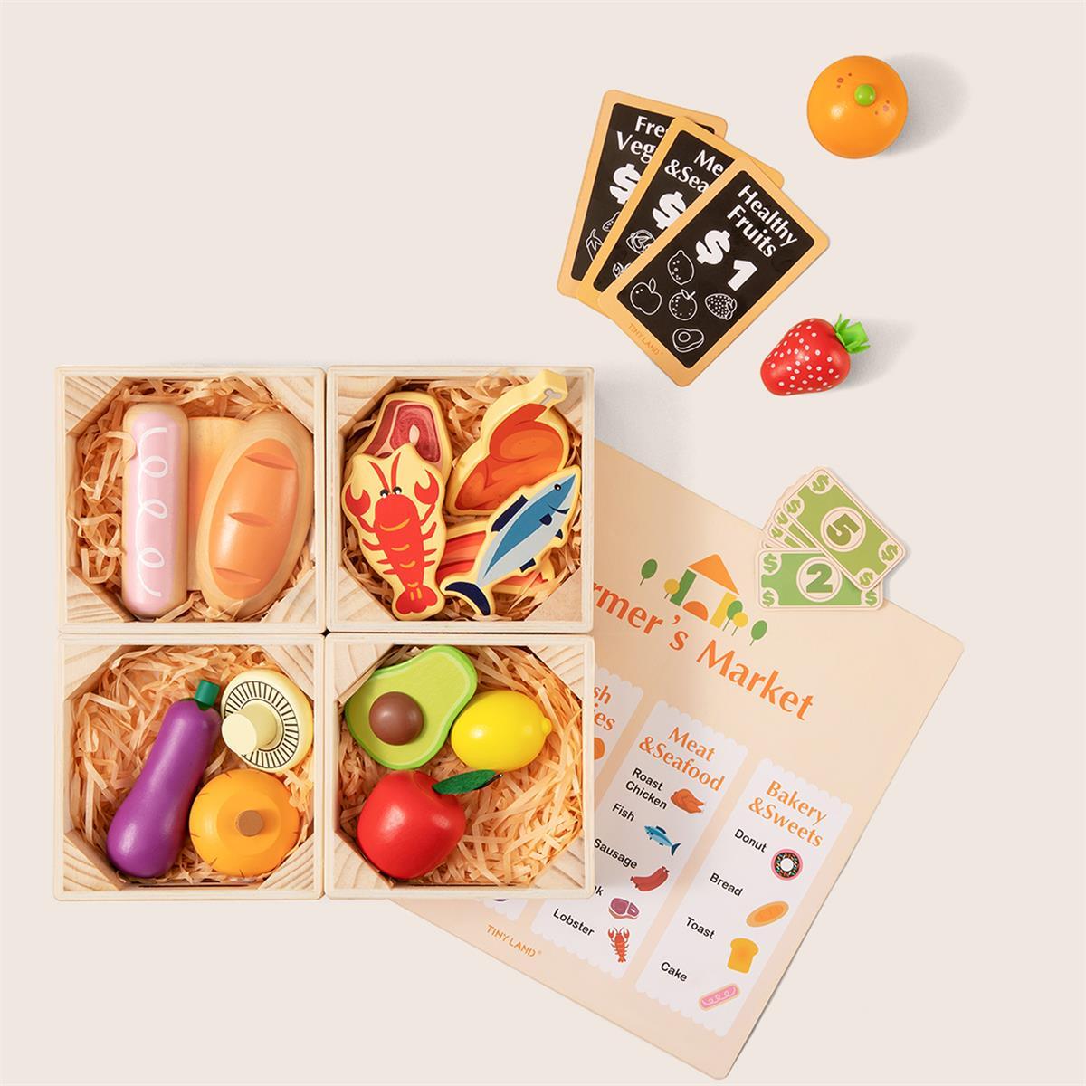 Tiny Land® Wooden Play Food For Kitchen with NO rack - WT0008