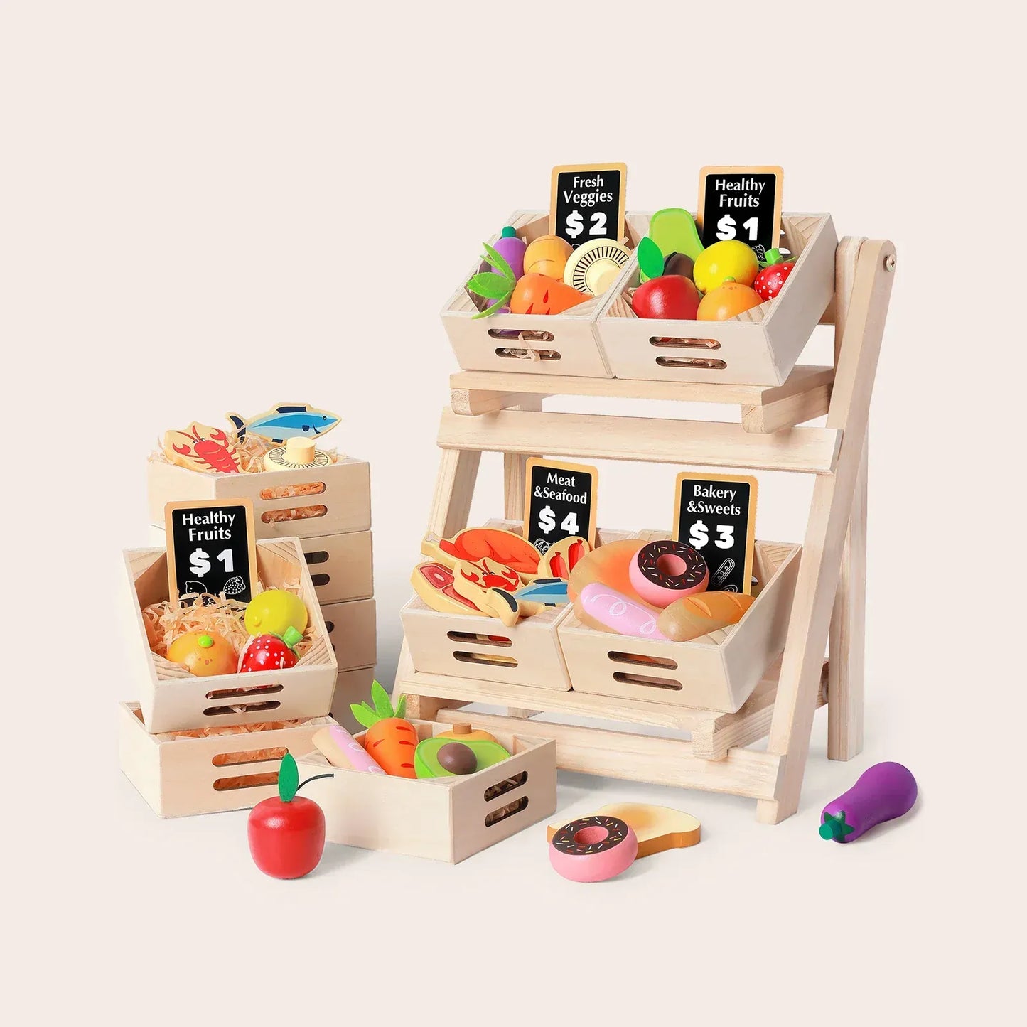 Tiny Land® Wooden Play Food For Kitchen with NO rack - WT0008