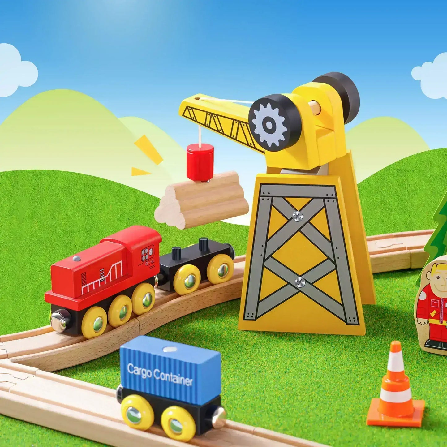 Tiny Land® Wooden Track Trains 55 Pcs - TLTGWT003