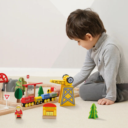 Tiny Land® Wooden Track Trains 55 Pcs - TLTGWT003
