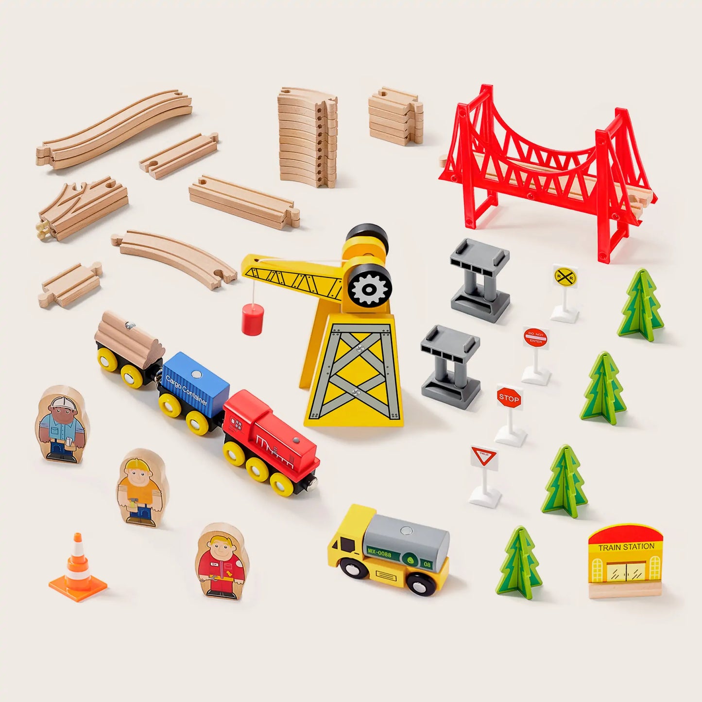 Tiny Land® Wooden Track Trains 55 Pcs - TLTGWT003