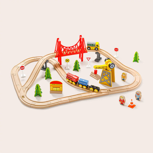 Tiny Land® Wooden Track Trains 55 Pcs - TLTGWT003