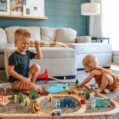 Tiny Land® Wooden Train Set 110 Pcs - WT0007