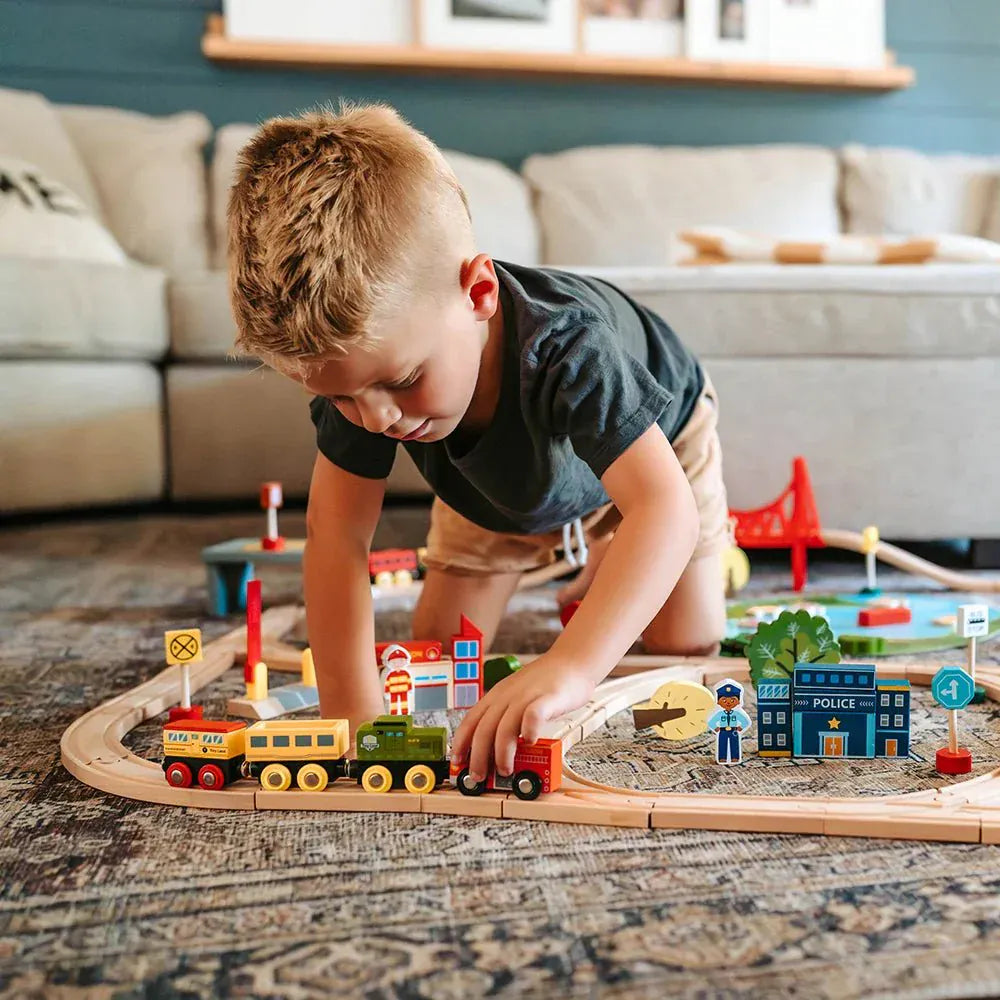 Tiny Land® Wooden Train Set 110 Pcs - WT0007