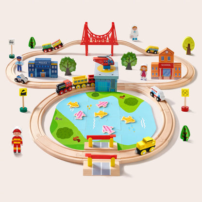 Tiny Land® Wooden Train Set 110 Pcs - WT0007