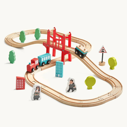 Tiny Land® Wooden Train Set for Children 39 Pcs - TLTGWT025OW