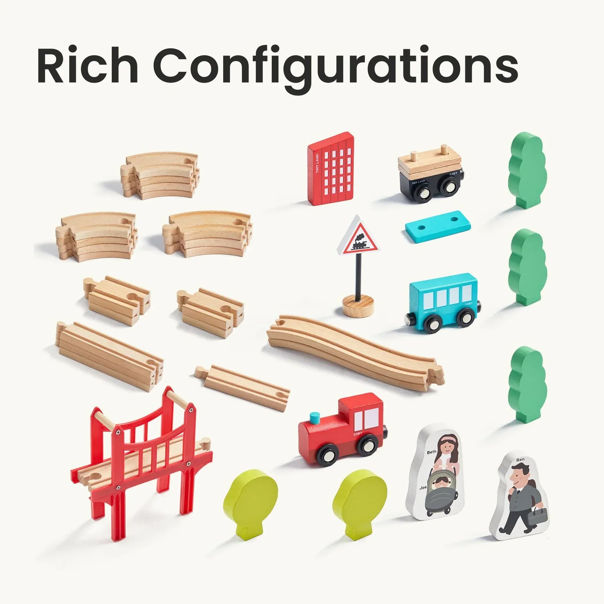 Tiny Land® Wooden Train Set for Children 39 Pcs - TLTGWT025OW
