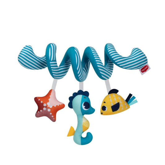 Tiny Love spiral crib toy with hanging starfish seahorse and fish plush attachments