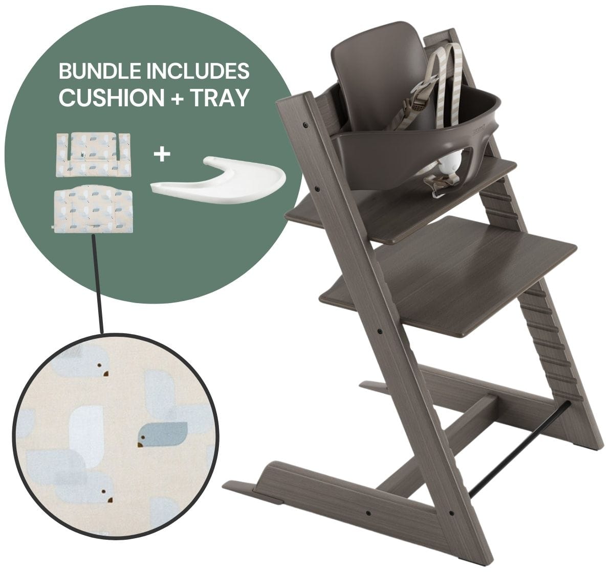 Tripp Trapp Complete High Chair Bundle - Hazy Grey / Birds Blue