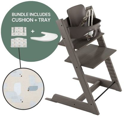 Tripp Trapp Complete High Chair Bundle - Hazy Grey / Birds Blue