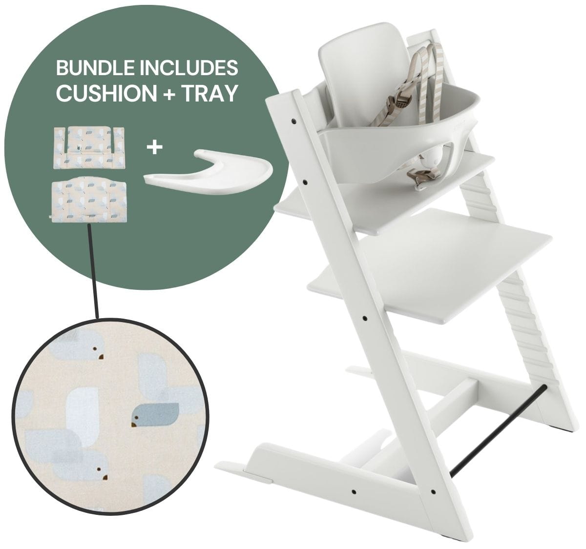 Tripp Trapp Complete High Chair Bundle - White / Birds Blue