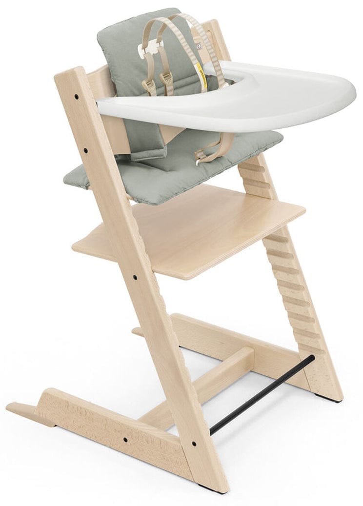 Tripp Trapp High Chair and Cushion with Stokke Tray -- Natural / Glacier Green