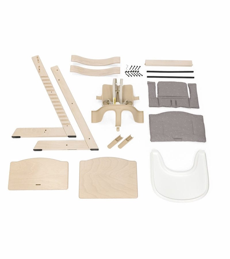 Tripp Trapp High Chair and Cushion with Stokke Tray -- Whitewash / Nordic Grey