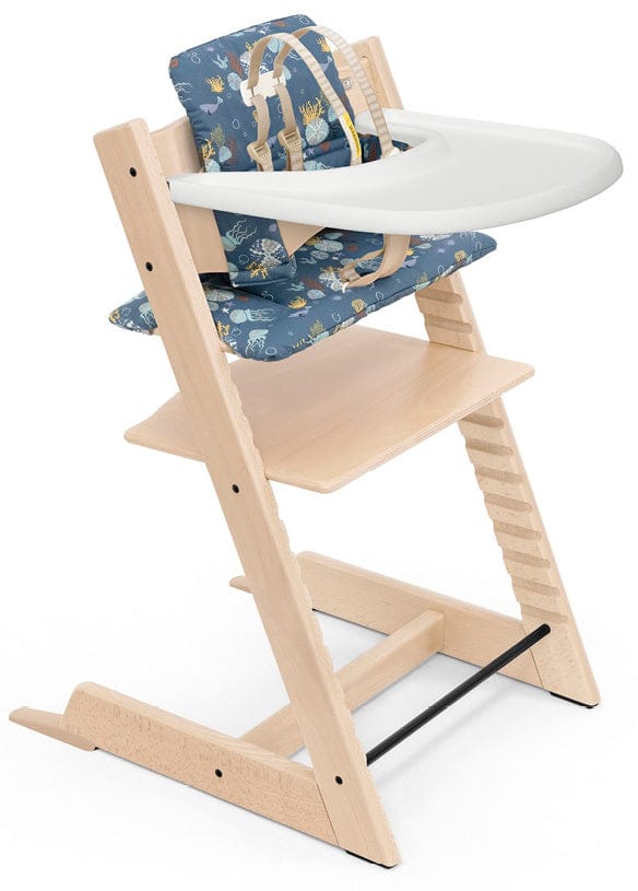 Tripp Trapp High Chair and Cushion with Stokke Tray - Natural / Into the Deep