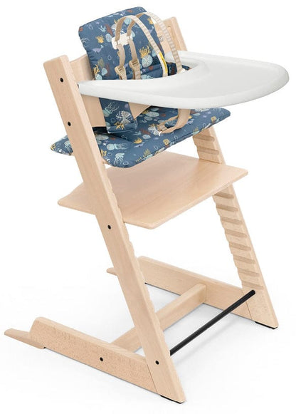 Tripp Trapp High Chair and Cushion with Stokke Tray - Natural / Into the Deep