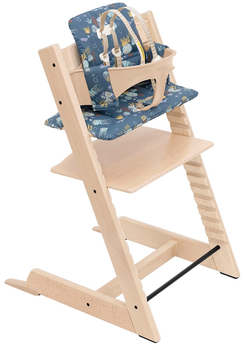 Tripp Trapp High Chair and Cushion with Stokke Tray - Natural / Into the Deep