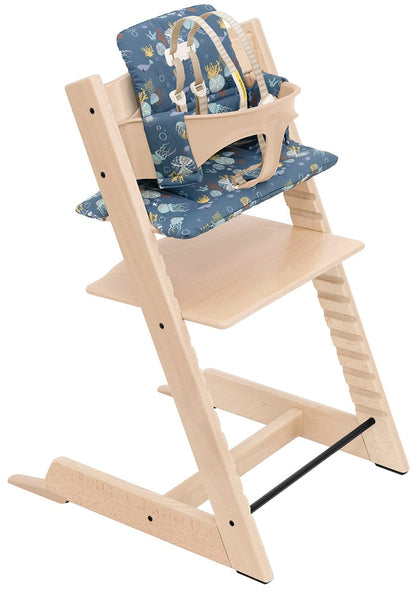 Tripp Trapp High Chair and Cushion with Stokke Tray - Natural / Into the Deep