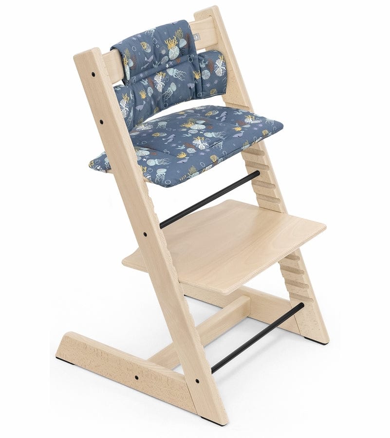 Tripp Trapp High Chair and Cushion with Stokke Tray -- Storm Grey / Into the Deep - 586400