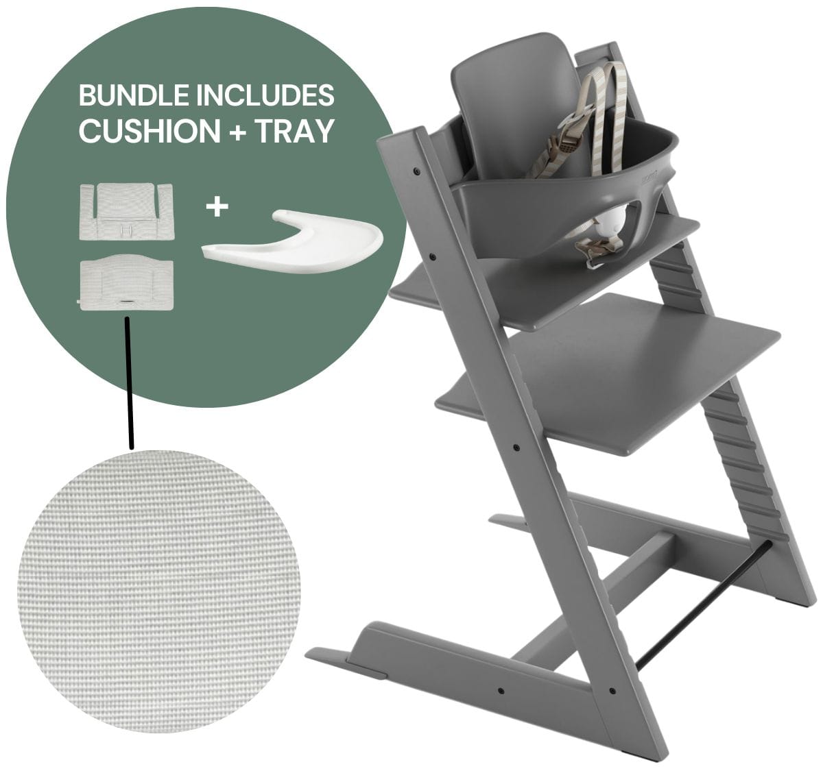 Tripp Trapp High Chair and Cushion with Stokke Tray -- Storm Grey / Nordic Grey - 622200