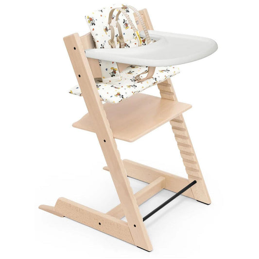 Tripp Trapp OPEN BOX High Chair and Cushion with Stokke Tray - Natural / Mickey Celebration - 643400-ob