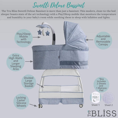TruBliss Sweetli Deluxe Bassinet - Chambray - BA302-CBY