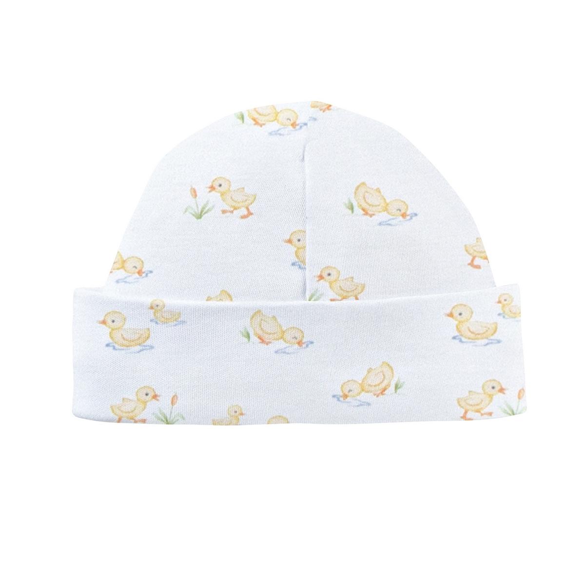 Baby Club Chic white baby hat with yellow duckling print