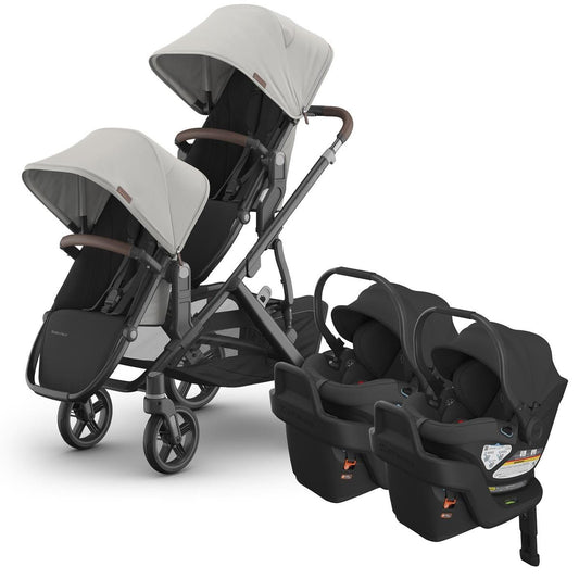 UPPAbaby Vista V3 Twin Stroller with RumbleSeat V3 + Aria Travel System Bundle - Savannah / Jake - TWIN-V3-TRVL-ARIA-0303-VSO-NA-SAV