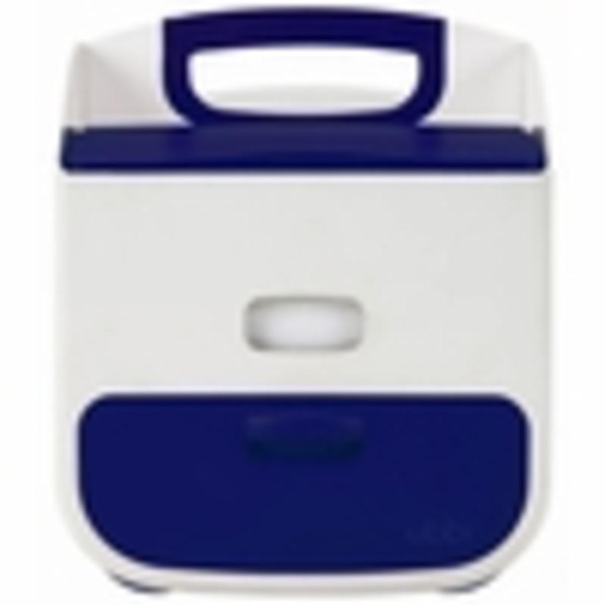 Ubbi white and blue portable diaper caddy with top handle