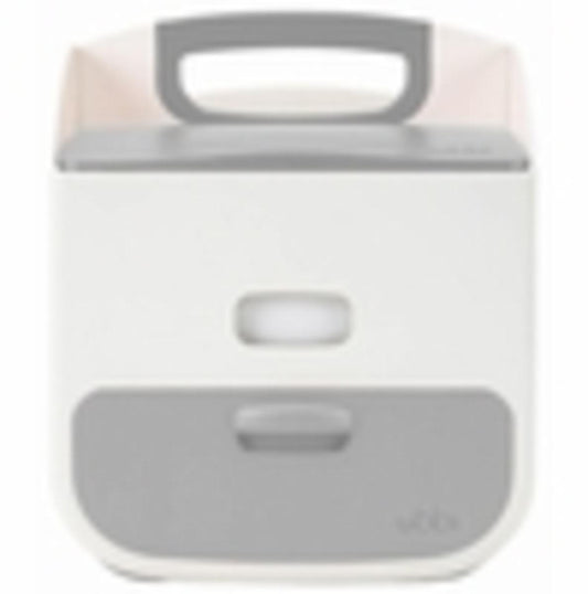 Ubbi white and grey plastic diaper caddy with a top handle