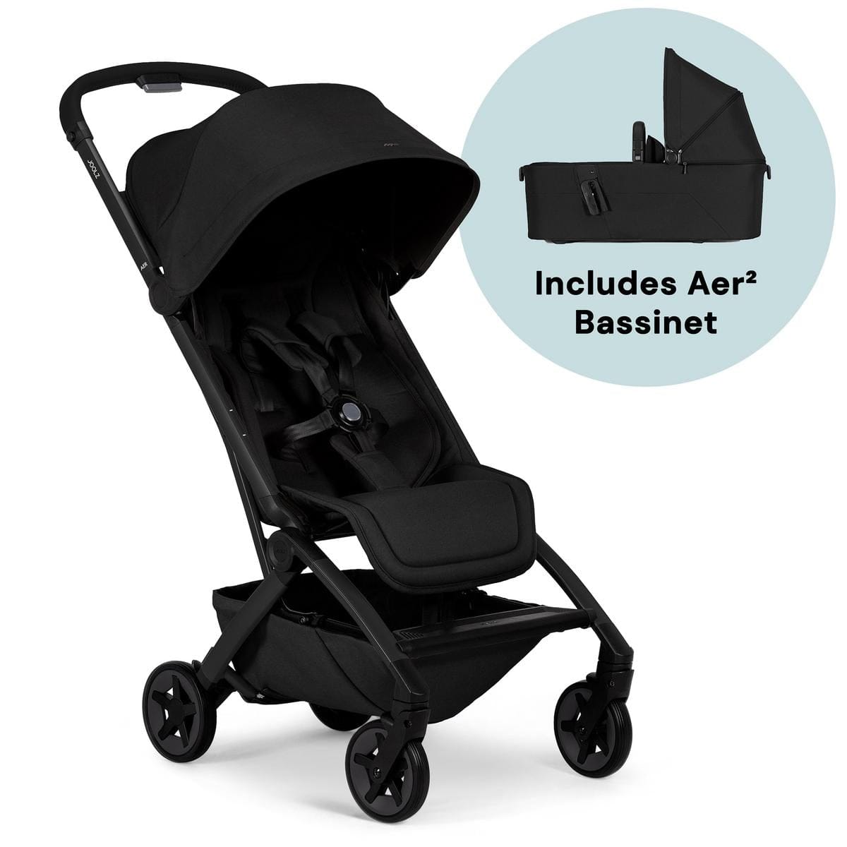 Joolz Aer2 Lightweight Compact Stroller + Bassinet Bundle - Space Black - 440200-440250