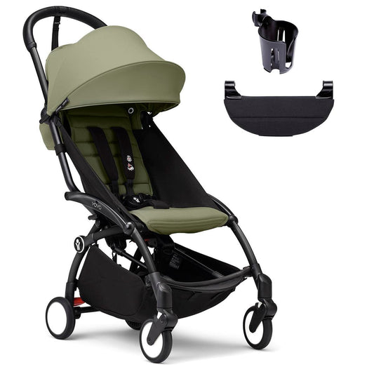 Stokke YOYO3 Ultra Compact 6+ Stroller + Essentials Bundle - Black / Olive - 653800-655101-646701