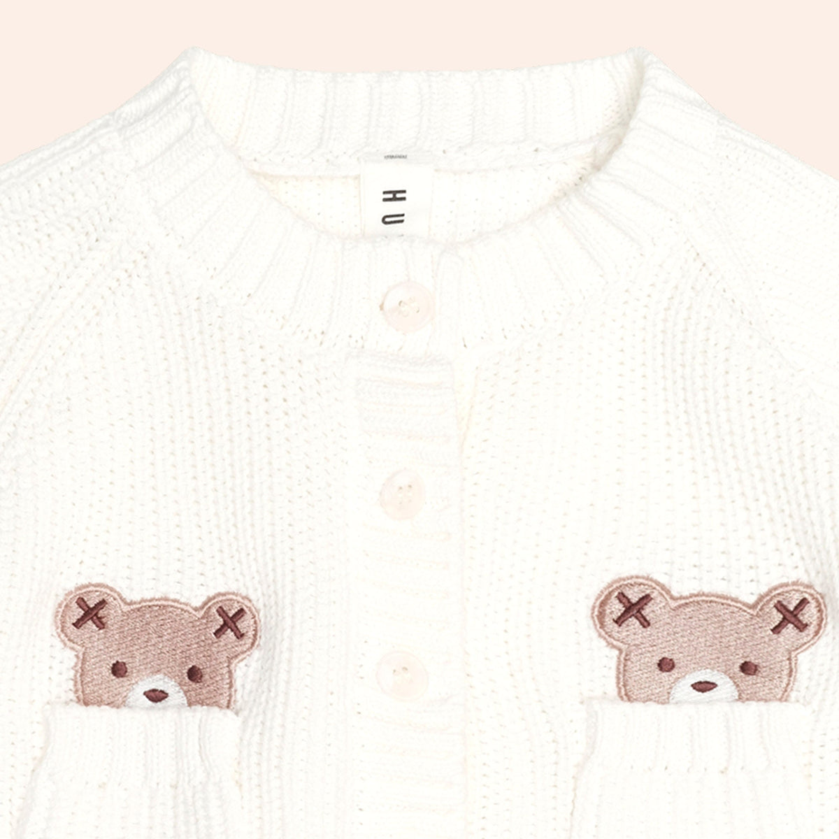 Huxbaby Peekaboo Hux Cardi – Almond Milk, 0-3M