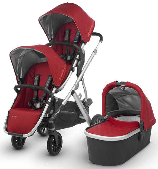 UPPAbaby 2018 / 2019 Vista Double Stroller - Denny (Red/Silver/Black Leather) - DBL-0318-VIS-US-DNY