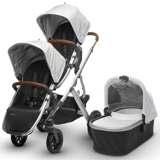 UPPAbaby 2018 / 2019 Vista Double Stroller - Loic (White/Silver/Saddle Leather) - DBL-0318-VIS-US-LOC