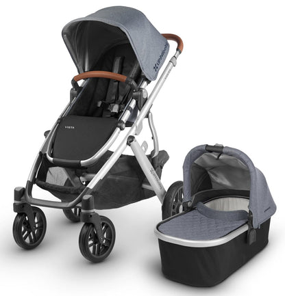 UPPAbaby 2018 / 2019 Vista Stroller - Gregory (Blue Melange/Silver/Saddle Leather) - 0318-VIS-US-GRG