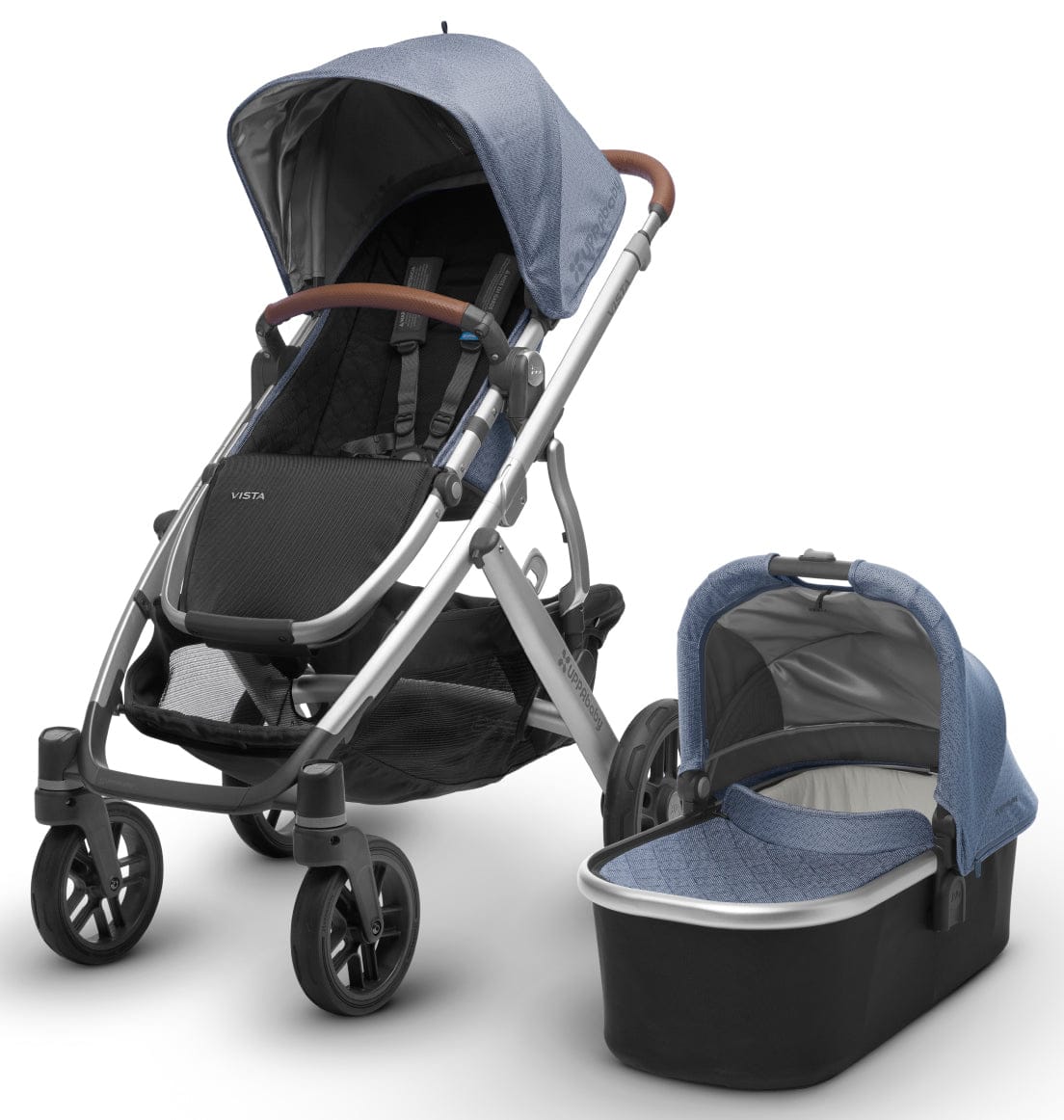 UPPAbaby 2018 / 2019 Vista Stroller - Henry (Blue Marl/Silver/Saddle Leather) - 0318-VIS-US-HEN