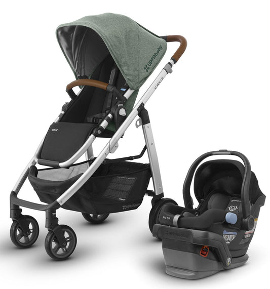 UPPAbaby 2018 Cruz + Mesa Travel System - Emmett (Green Melange/Silver/Saddle Leather)