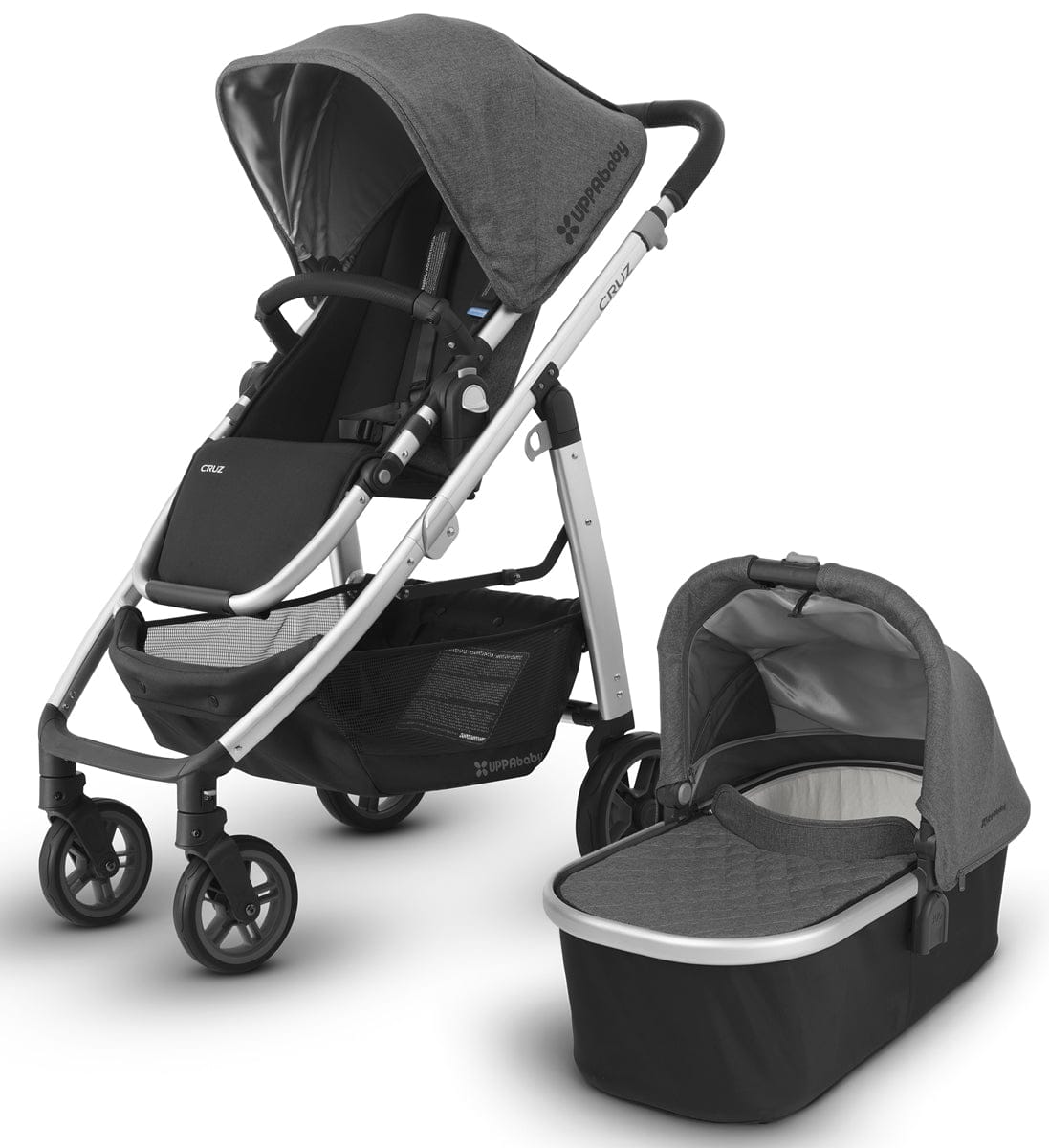 UPPAbaby 2018 Cruz Stroller & Bassinet - Jordan (Charcoal Melange/Silver/Black Leather)