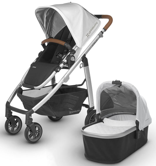 UPPAbaby 2017 Cruz Stroller & Bassinet - Loic (White/Silver/Saddle Leather) - BSNT-0417-CRZ-US-LOC