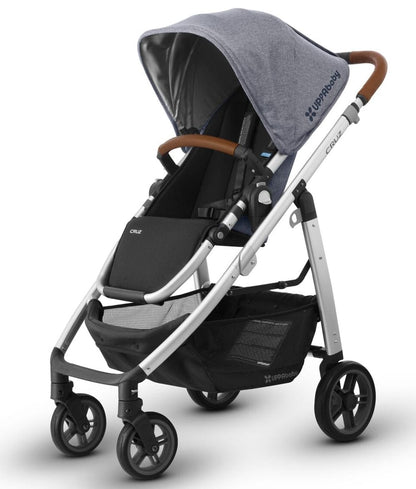 UPPAbaby 2018 Cruz Stroller - Gregory (Blue Melange/Silver/Saddle Leather) - uppababy-cruz-stroller-gregory-blue-melange-silver-saddle-leather