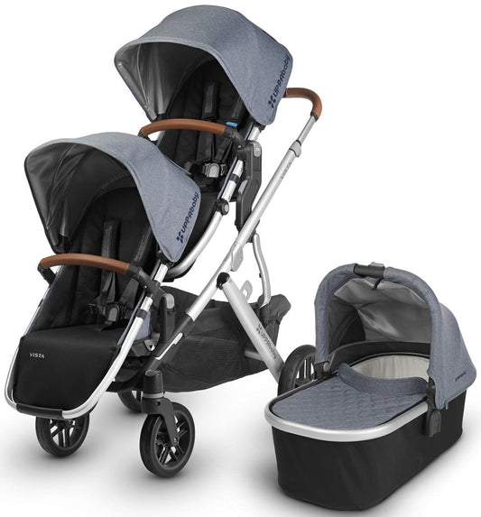 UPPAbaby 2018 / 2019 Vista Double Stroller - Gregory (Blue Melange/Silver/Saddle Leather)
