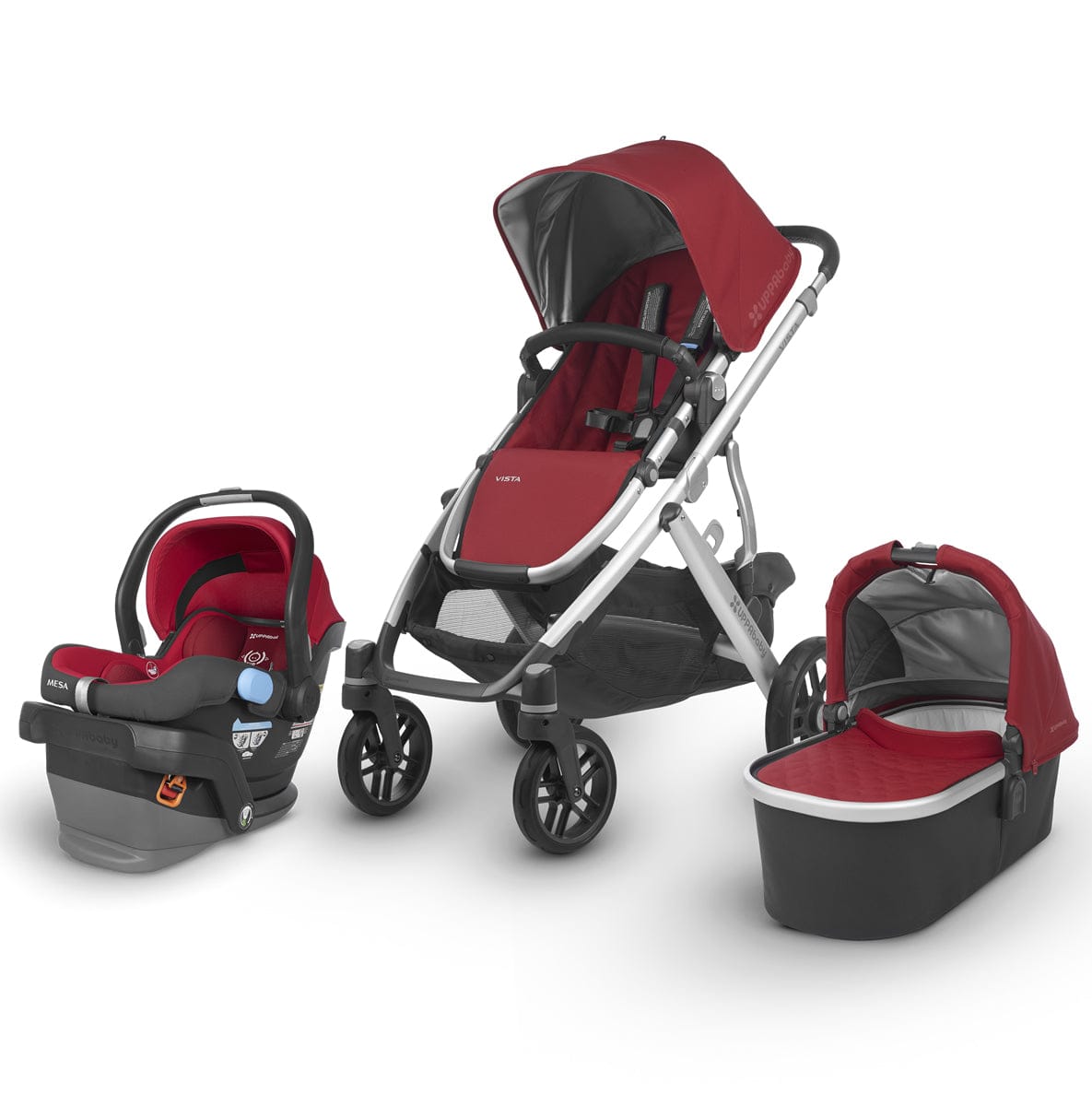 UPPAbaby 2018 / 2019 Vista + Mesa Travel System - Denny (Red/Silver/Black Leather)