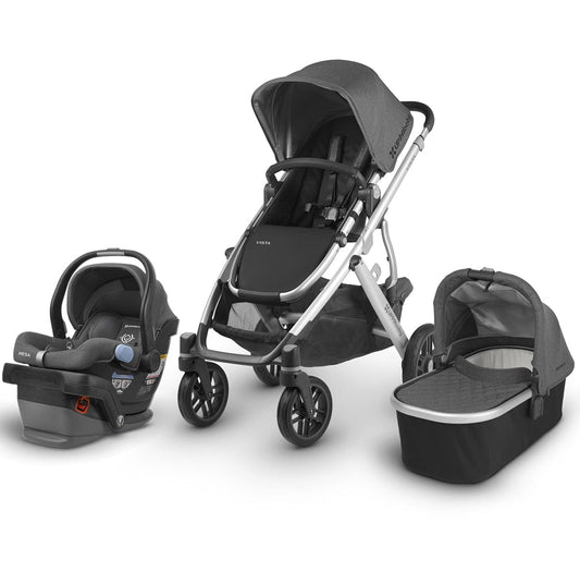 UPPAbaby 2018 / 2019 Vista + Mesa Travel System - Jordan (Charcoal Melange/Silver/Black Leather)