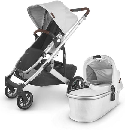 UPPAbaby Cruz V2 Stroller + Bassinet - Bryce (White Marl/Silver/Chestnut Leather)