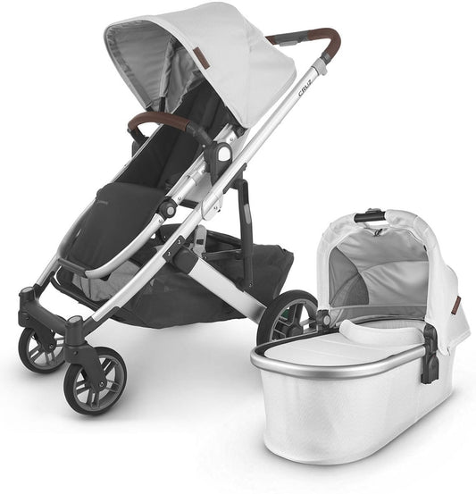 UPPAbaby Cruz V2 Stroller + Bassinet - Bryce (White Marl/Silver/Chestnut Leather)