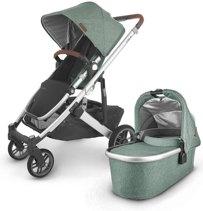 UPPAbaby Cruz V2 Stroller + Bassinet - Emmett (Green Melange/Silver/Saddle Leather)