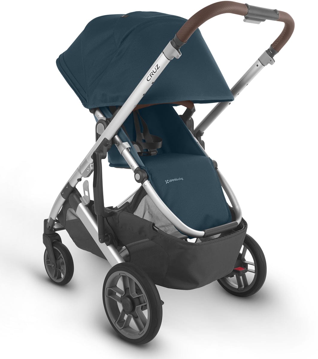 UPPAbaby Cruz V2 Stroller + Bassinet - Finn (Deep Sea/Silver/Chestnut Leather)